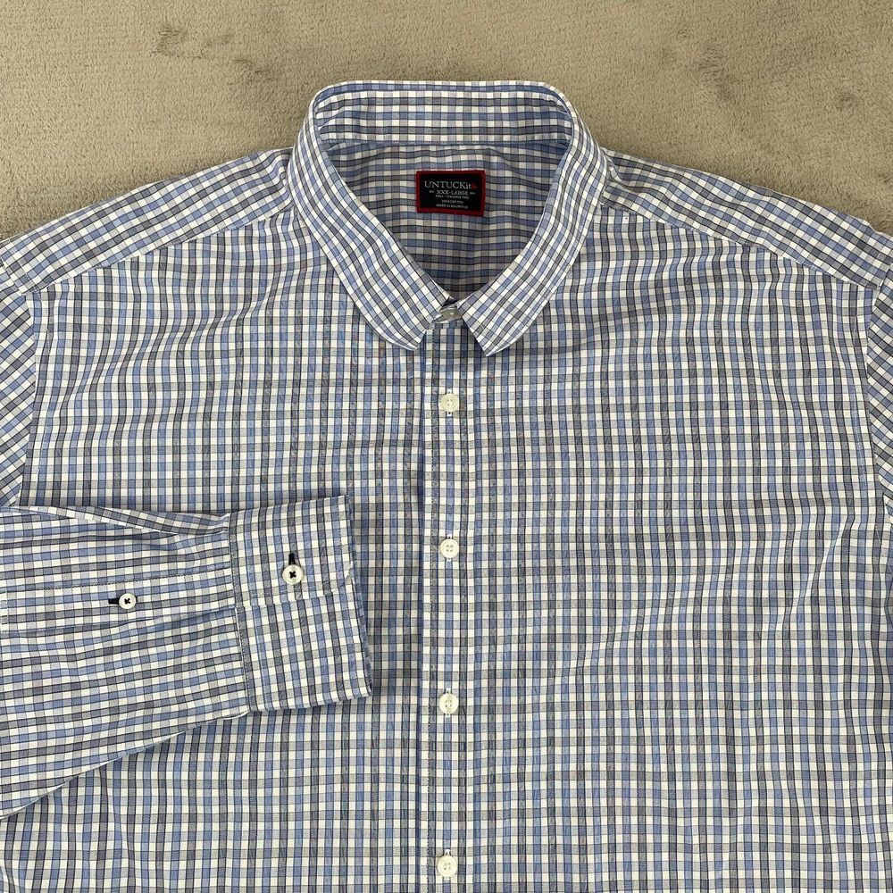 UNTUCKit Durif Shirt Men 3XLT Tall Blue Check Wrinkle Free Long Sleeve Preppy